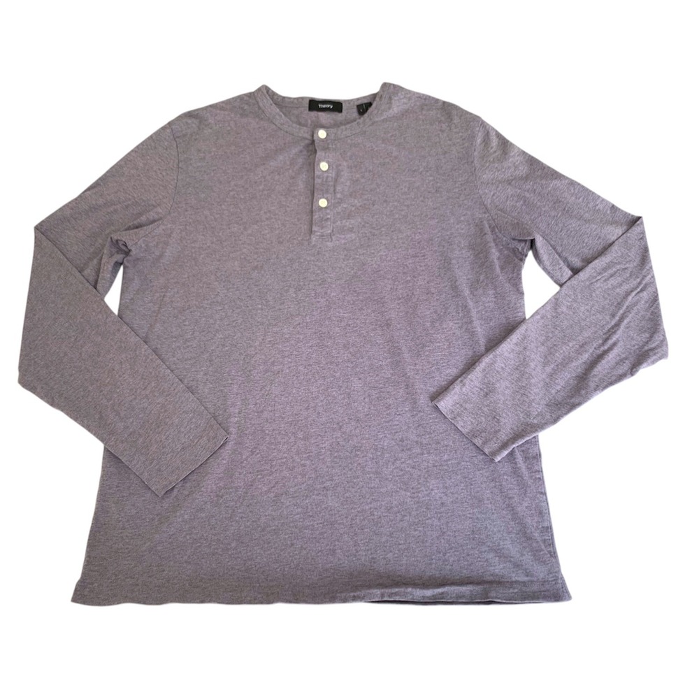 Theory Henley Shirt Mens Large Purple Gray Long Sleeve Button Minimalist Luxury